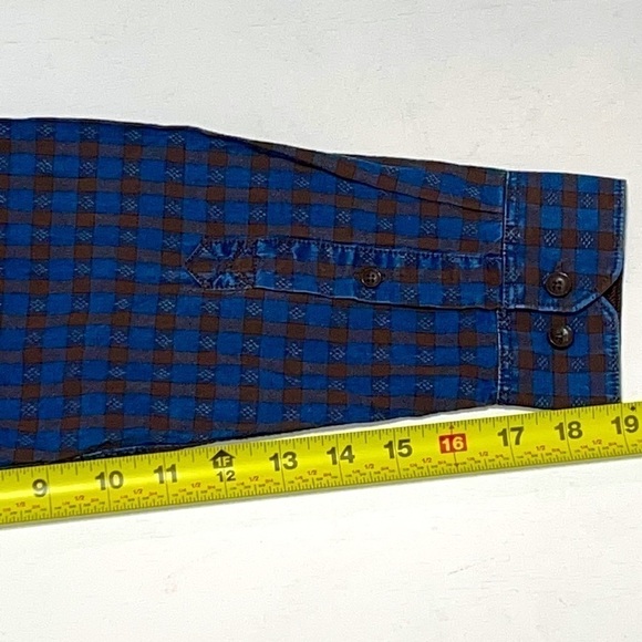 Carbon 2 Cobalt Blue Brown Plaid Pattern Long Sleeve Shirt Size M - Picture 10 of 10